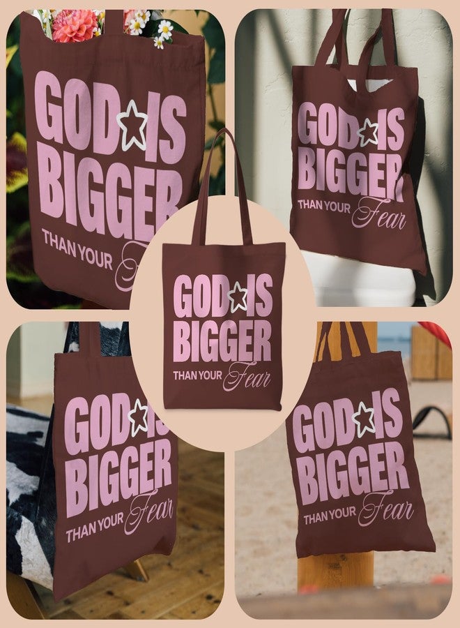FDHSPAAM Christian Tote Bag for Women, Minimalist Bible Scripture Canvas Tote Bag, Aesthetic God is Bigger than Your Fear Spiritual Religious Reusable Shopping Grocery Bags - Image 5